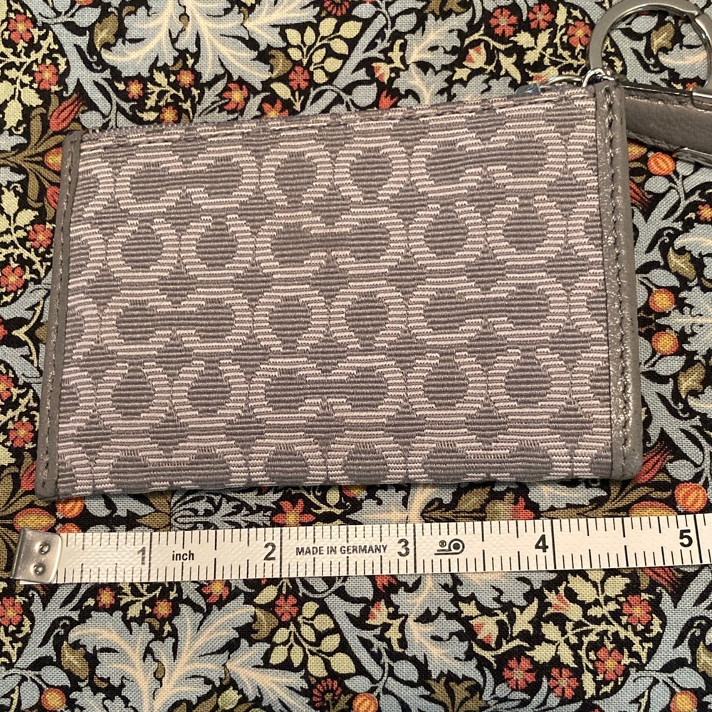 Coach Gray Signature Zip Card Case with Metallic Logo - Picture 2 of 5